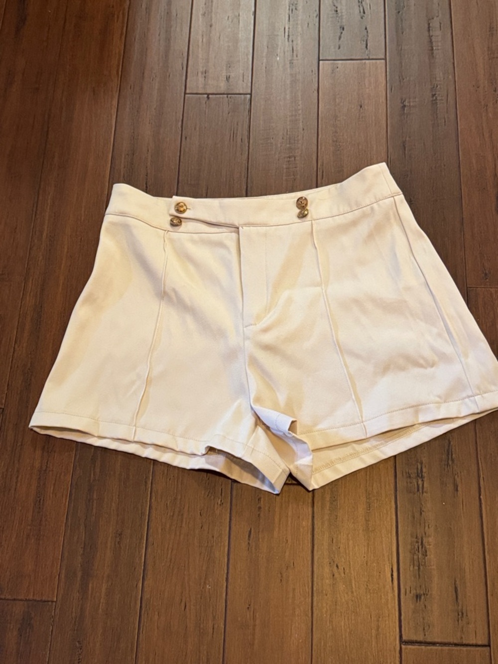 High-Waist Cream Women’s Shorts with Gold Button Detail by Shein.  Size Large